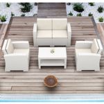 Monaco Wickerlook 4 Piece Loveseat Deep Seating Set White with Cushion ISP835